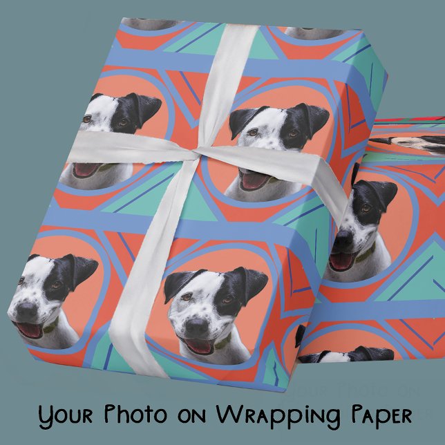Your Photo Traditional Aztec Colours Blue-Turquois Wrapping Paper (Creator Uploaded)