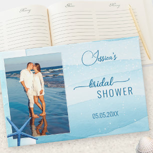 Your Photo Turquoise Watercolor Bridal Shower Gues Guest Book