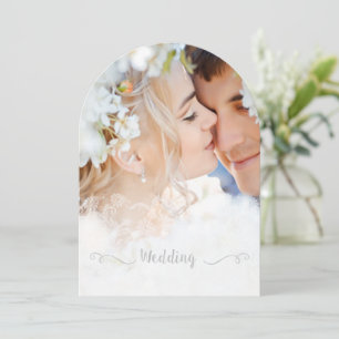 Your Photo Vintage Damask Black Font Wedding Invitation