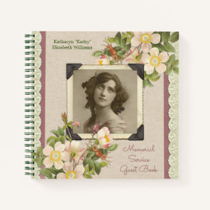 Your Photo Vintage Wild Roses Memorial Guest Book