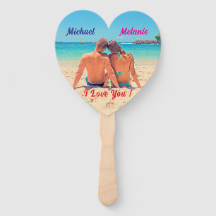 Your Photo Wedding Heart Hand Fans Custom Names