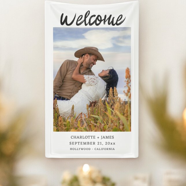 Your Photo Welcome Wedding Banner (Your Photo Welcome Wedding Banners from Ricaso. Add your own photograph/ text. modern wedding decor)
