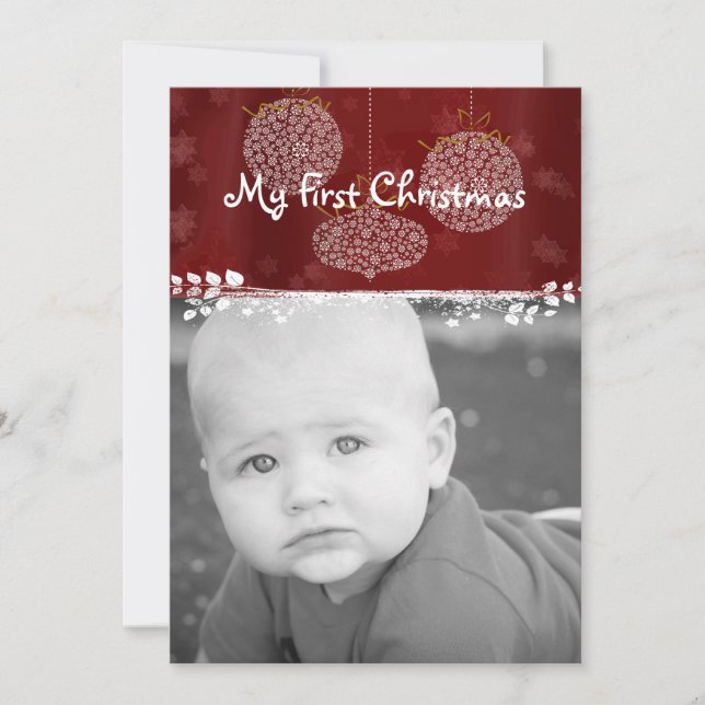 Your Photo White Ornaments My 1st Christmas Holiday Card (Front)