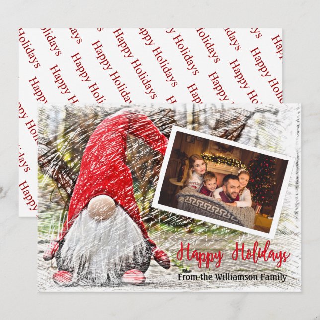 Your Photo With Christmas Gnome Happy Holidays Holiday Card (Front/Back)
