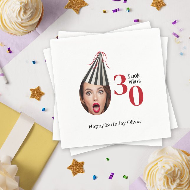 Your Photo with Party Hat Fun 30th Birthday Napkin (Creator Uploaded)