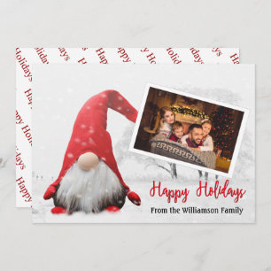 Your Photo With Snowy Gnome Happy Holidays Holiday Card