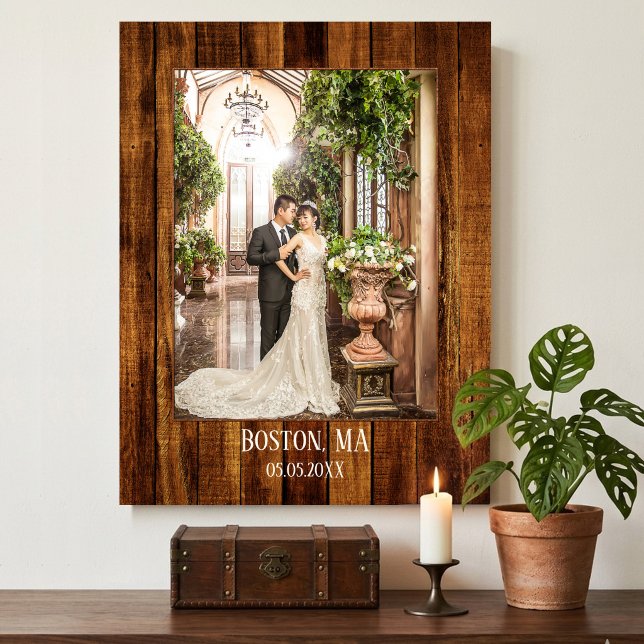 Your Photo with Wood Custom Print (Keepsake personalized photo print featuring your own (wedding) photo framed by a wood print)