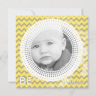 Your Photo Yellow & Grey Chevron My 1st Christmas Holiday Card