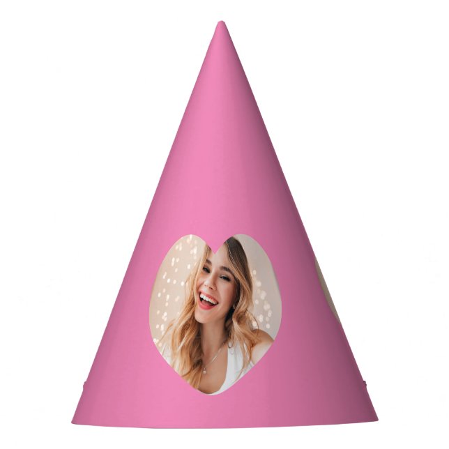 Your photo your face on a personalized heart pink party hat (Front)