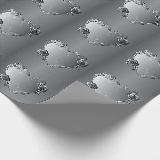 Your PhotoMemorial/Any Anniversary Silvery Hearts  Wrapping Paper (Corner)