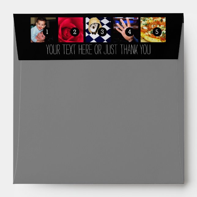 Your Photos and Your Greeting Text on Black Envelope (Back (Top Flap))