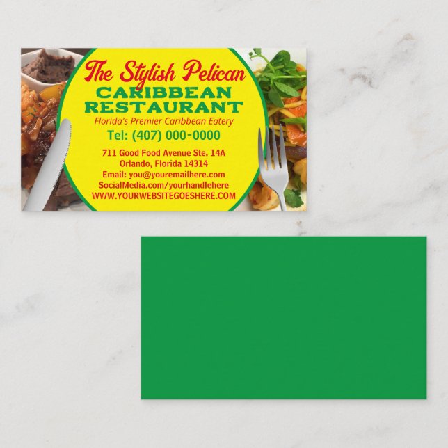 Your Photos Caribbean Restaurant Catering Services Business Card (Front/Back)
