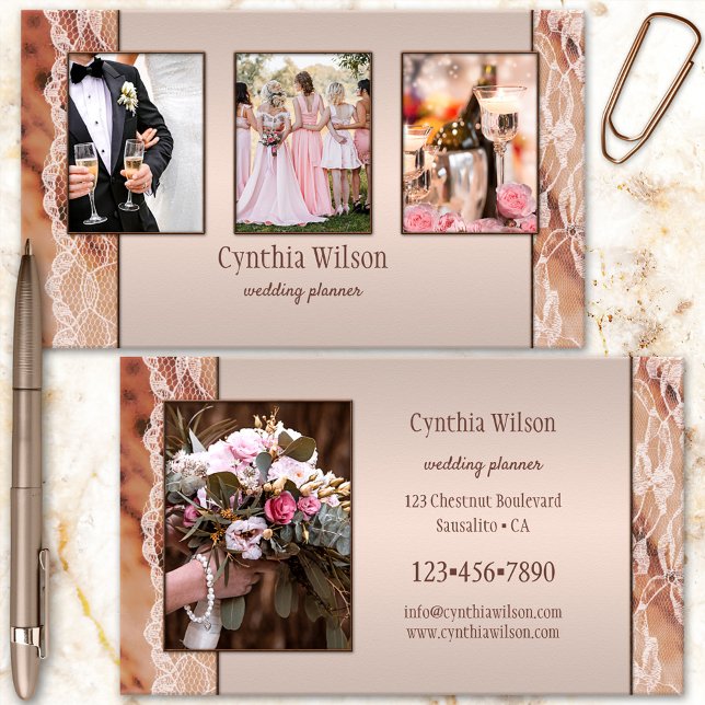 Your Photos Chocolate Lace Wedding Planner Business Card (Creator Uploaded)