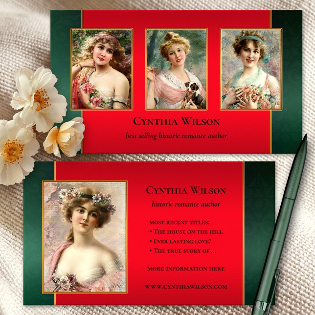 Your Photos Classic Romantic Author Book Cover Business Card (Creator Uploaded)