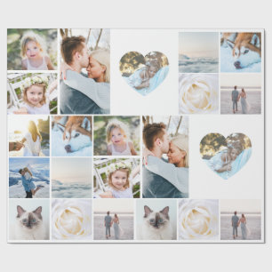Your Photos Custom Collage Grid Heart Modern Wrapping Paper