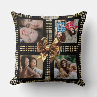 YOUR PHOTOS custom collage template golden bow Cushion