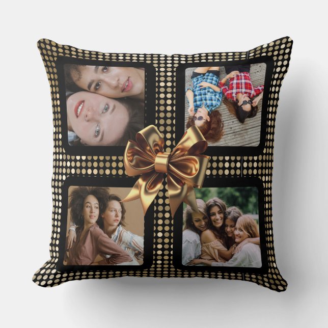 YOUR PHOTOS custom collage template golden bow Cushion (Front)