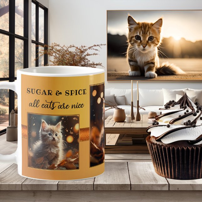 Your Photos Funny Cat Fall Coffee Mug (Mug featuring photos of your own cats (optional) framed by a simple design in warm fall colors)