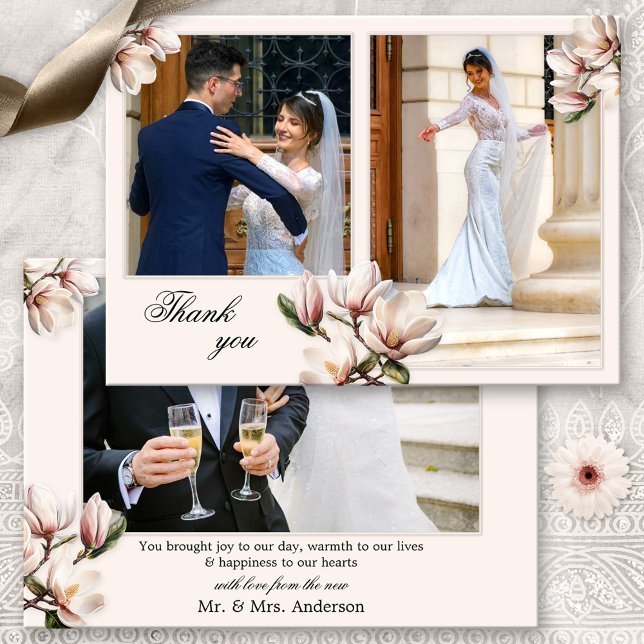 Your Photos Magnolia Wedding Thank You Card (Creator Uploaded)