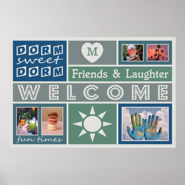 YOUR PHOTOS & MONOGRAM custom dorm room poster (Front)