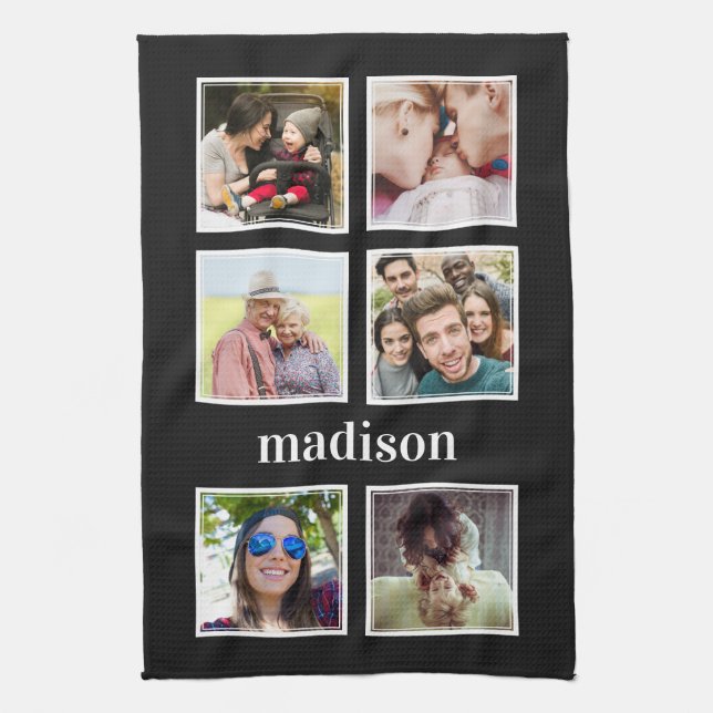 YOUR photos, name & colour kitchen towel (Vertical)