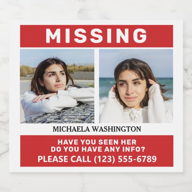 YOUR Photos & Text "MISSING PERSON" label set (Single Label)