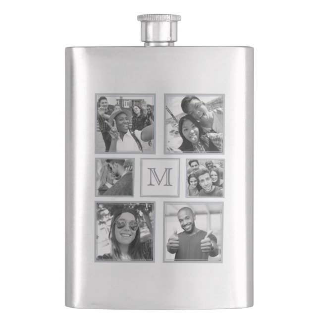 YOUR PHOTOS turn B & W custom monogram flask (Front)