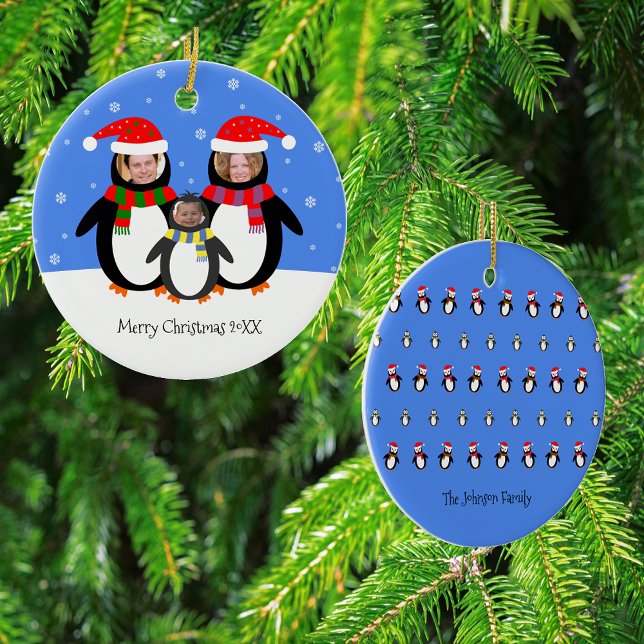Your photos winter penguins family metal tree decoration (Creator Uploaded)