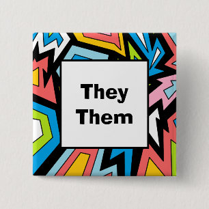 YOUR PRONOUNS Queer Pride Modern Abstract Art 15 Cm Square Badge