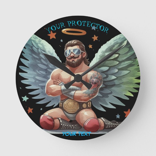 Your Protector Guardian Angel Show Wrestler Round Clock (Front)