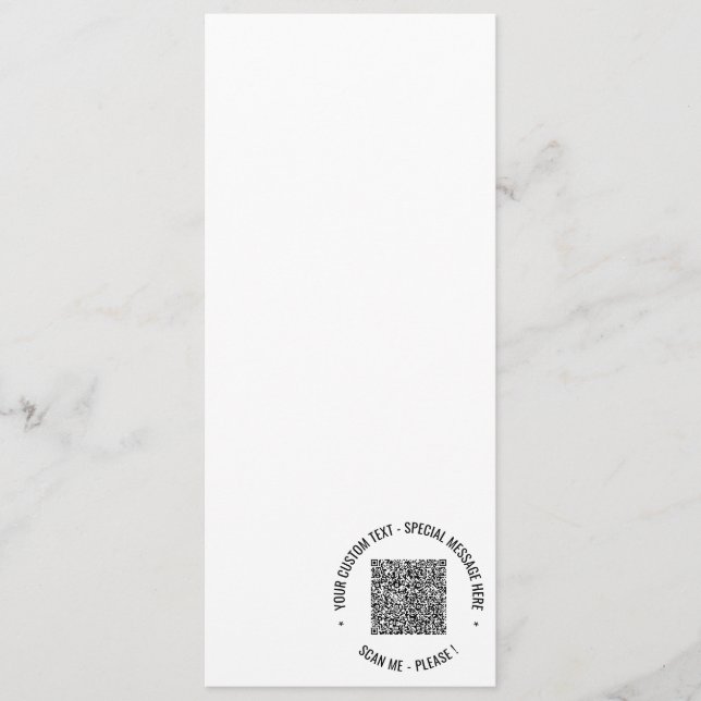 Your QR Code and Custom Text Menu Card Example (Front)
