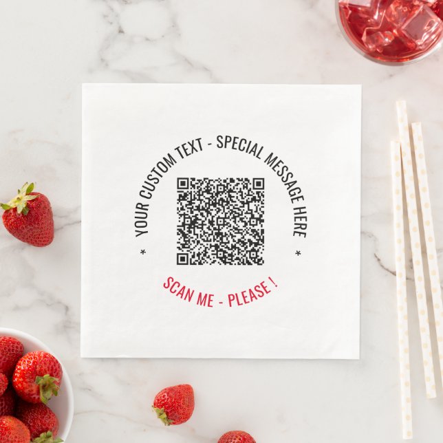 Your QR Code and Custom Text Napkins Template (Insitu)