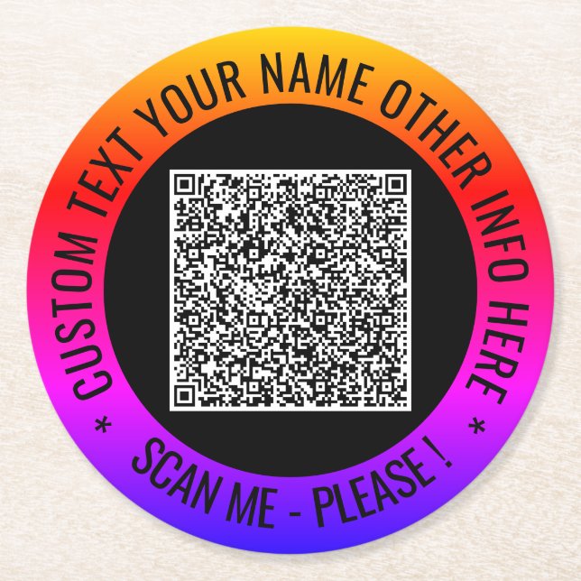 Your QR Code and Custom Text Paper Coaster (Front)