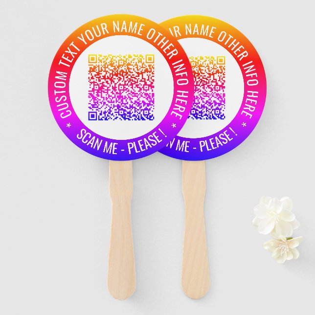 Your QR Code and Custom Text Personalised Hand Fan (Front and Back)