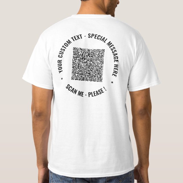 Your QR Code and Custom Text Promotional T-Shirt (Back)