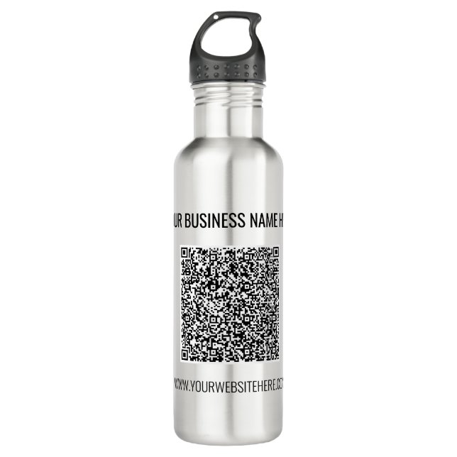 Your QR Code and Custom Text Water Bottle (Front)