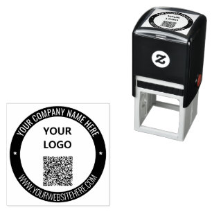Your QR Code and Logo Color Round Stamp Template