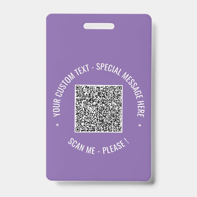 Your QR Code Badge Example with Custom Text ID Badge (Front)