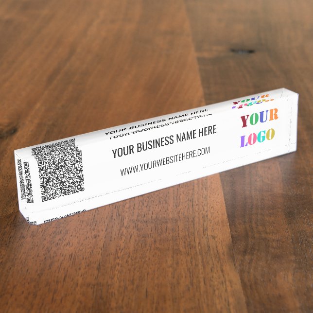 Your QR Code Business Logo Custom Text Promotional Nameplate (Side)