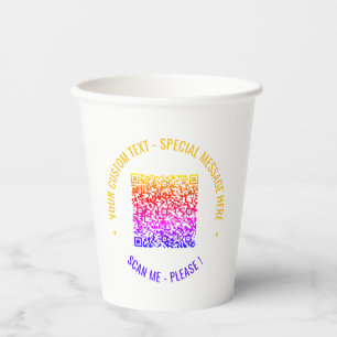 Your QR Code Custom Text Paper Cups Choose Colours