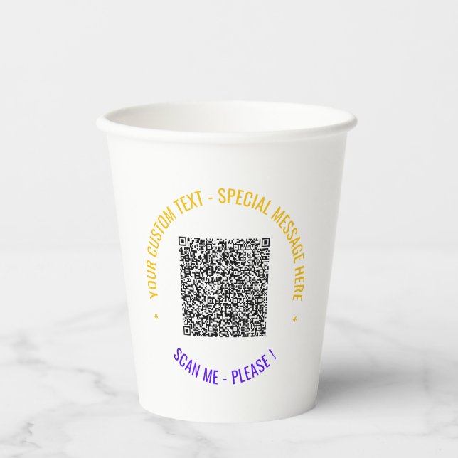 Your QR Code Custom Text Paper Cups Choose Colours (Front)