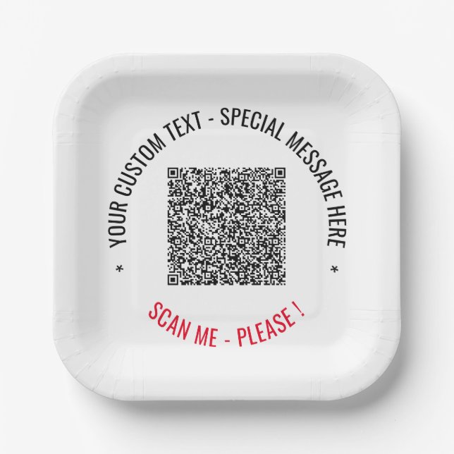 Your QR Code Custom Text Paper Plates Choose Colou (Front)
