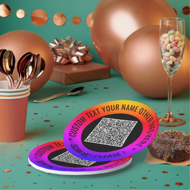 Your QR Code Custom Text Personalised Paper Plates (Multi)