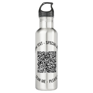Your QR Code Custom Text Water Bottle Choose Colou