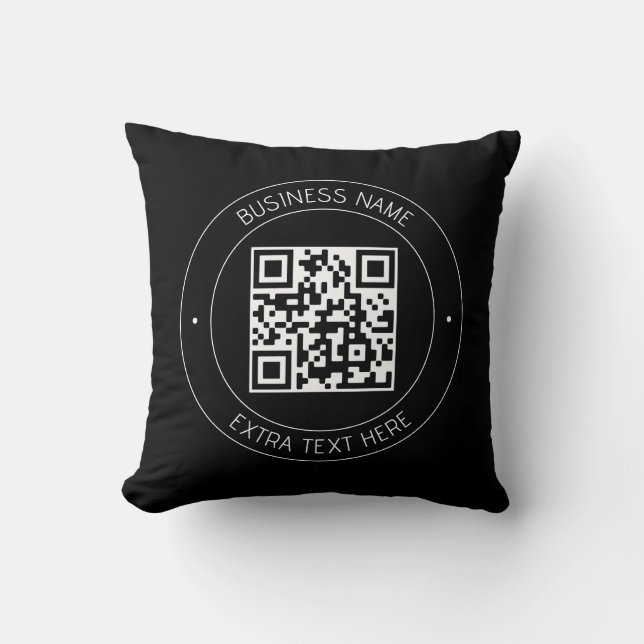 Your QR code & Editable Text | Black & White Cushion (Front)