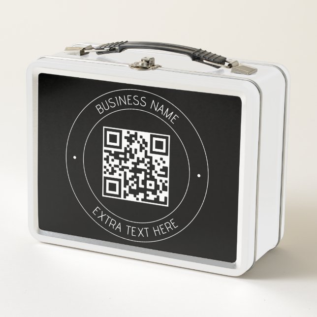 Your QR code & Editable Text | Black & White Metal Lunch Box (Front)
