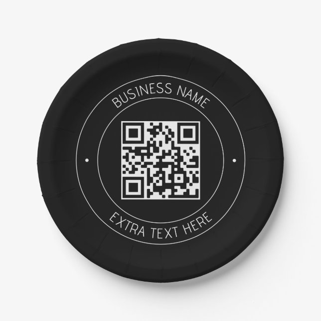 Your QR code & Editable Text | Black & White Paper Plate (Front)