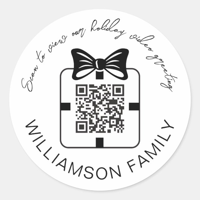 Your QR Code Family Video Message Holiday Greeting Classic Round Sticker (Front)