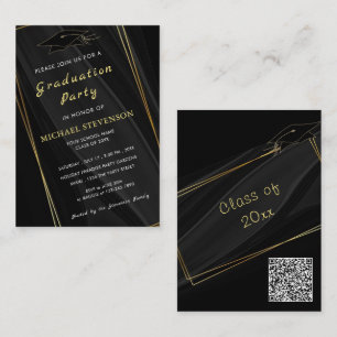 Your QR Code Gold Black Graduation Invitation Card
