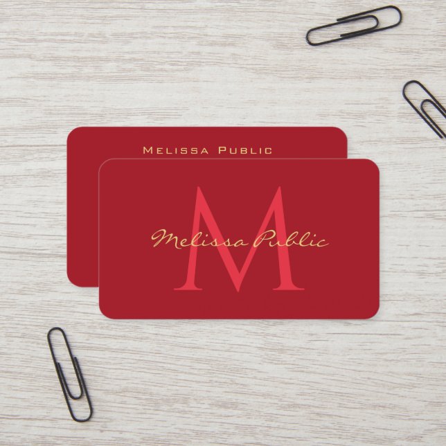 Your QR Code Gold Text Name Script Ruby Red Business Card (Front/Back In Situ)